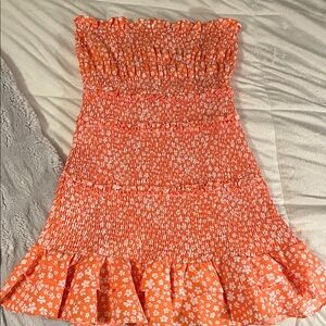 Orange Floral Smocked Dress